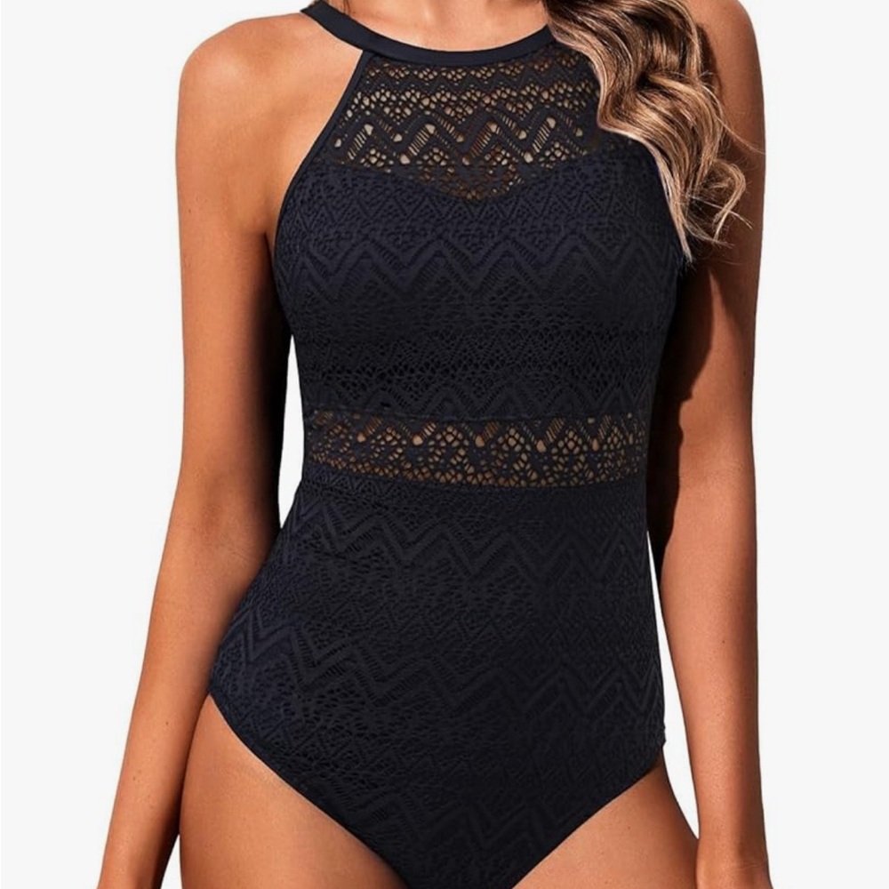 Elegant Black Lace One-Piece Swimsuit
